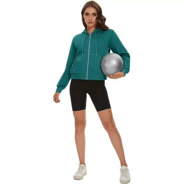 MAGCOMSEN Women's Cropped Hoodie Sweatshirt Fleece Lined Full Zip Up Jacket With Pockets