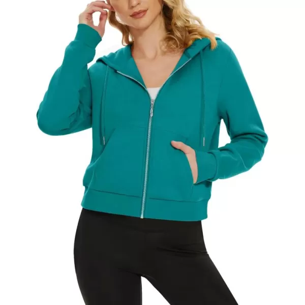 MAGCOMSEN Women's Cropped Hoodie Sweatshirt Fleece Lined Full Zip Up Jacket With Pockets