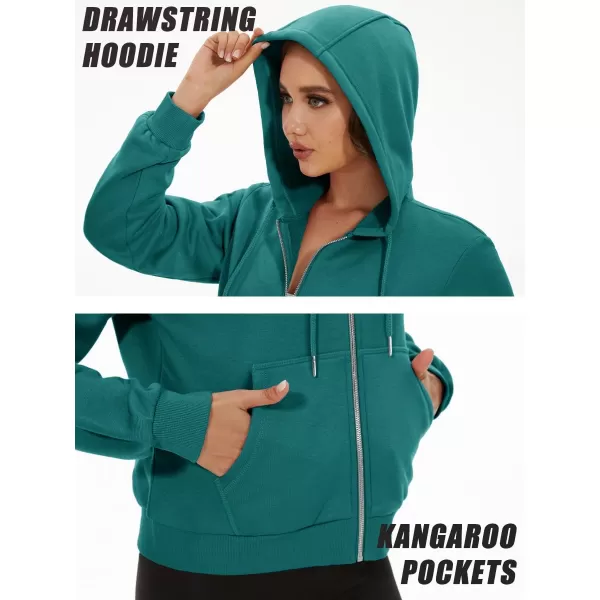 MAGCOMSEN Women's Cropped Hoodie Sweatshirt Fleece Lined Full Zip Up Jacket With Pockets