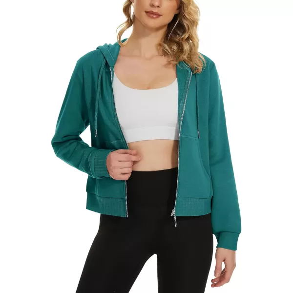 MAGCOMSEN Women's Cropped Hoodie Sweatshirt Fleece Lined Full Zip Up Jacket With Pockets