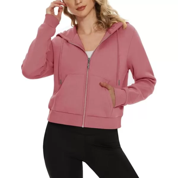 MAGCOMSEN Women's Cropped Hoodie Sweatshirt Fleece Lined Full Zip Up Jacket With Pockets