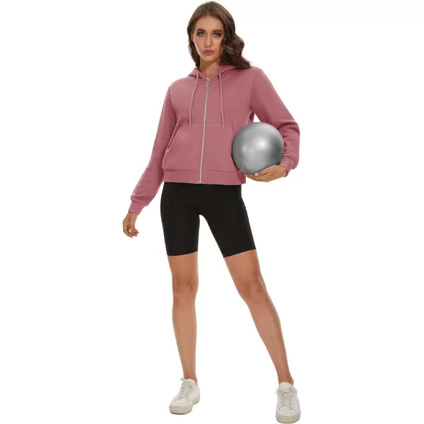 MAGCOMSEN Women's Cropped Hoodie Sweatshirt Fleece Lined Full Zip Up Jacket With Pockets