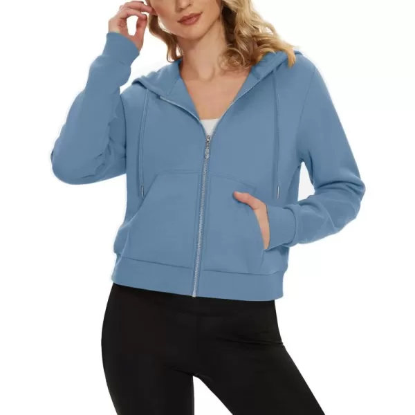 MAGCOMSEN Women's Cropped Hoodie Sweatshirt Fleece Lined Full Zip Up Jacket With Pockets