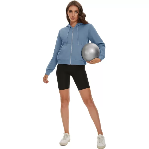 MAGCOMSEN Women's Cropped Hoodie Sweatshirt Fleece Lined Full Zip Up Jacket With Pockets
