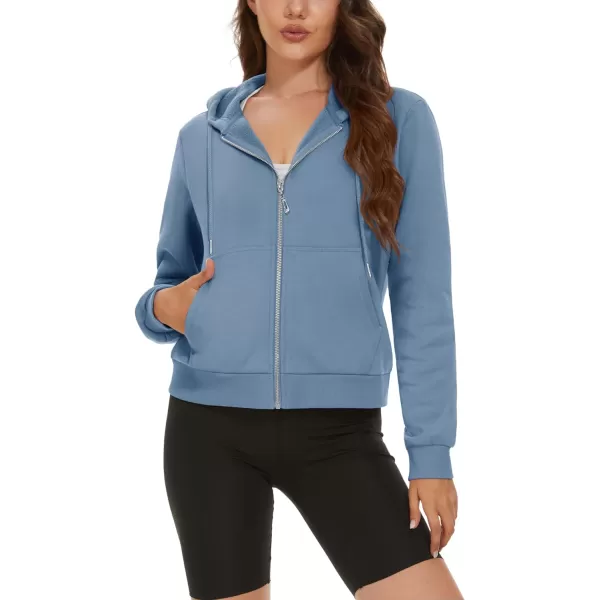 MAGCOMSEN Women's Cropped Hoodie Sweatshirt Fleece Lined Full Zip Up Jacket With Pockets