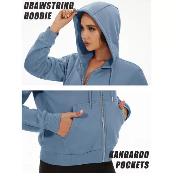 MAGCOMSEN Women's Cropped Hoodie Sweatshirt Fleece Lined Full Zip Up Jacket With Pockets