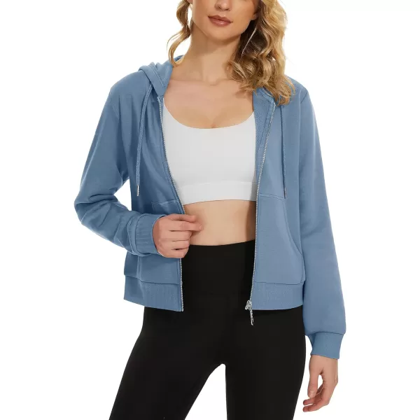 MAGCOMSEN Women's Cropped Hoodie Sweatshirt Fleece Lined Full Zip Up Jacket With Pockets