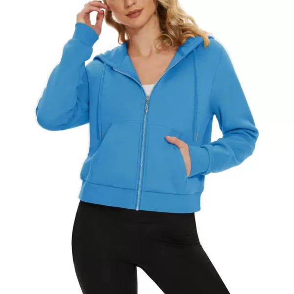 MAGCOMSEN Women's Cropped Hoodie Sweatshirt Fleece Lined Full Zip Up Jacket With Pockets