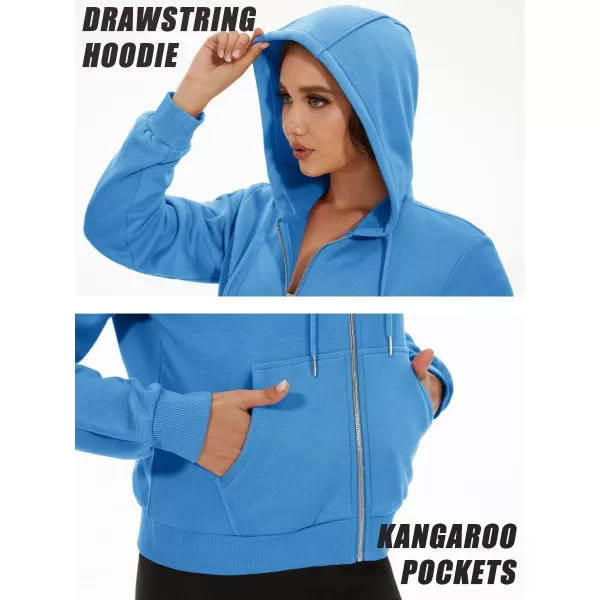 MAGCOMSEN Women's Cropped Hoodie Sweatshirt Fleece Lined Full Zip Up Jacket With Pockets