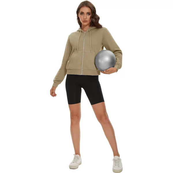 MAGCOMSEN Women's Cropped Hoodie Sweatshirt Fleece Lined Full Zip Up Jacket With Pockets