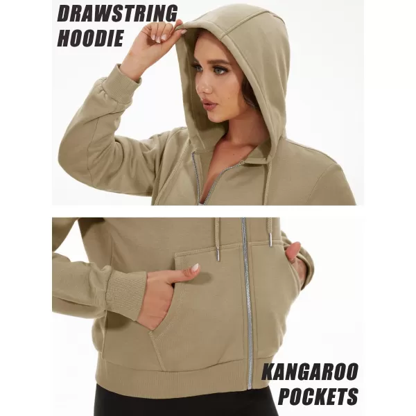 MAGCOMSEN Women's Cropped Hoodie Sweatshirt Fleece Lined Full Zip Up Jacket With Pockets