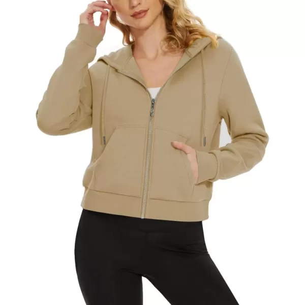 MAGCOMSEN Women's Cropped Hoodie Sweatshirt Fleece Lined Full Zip Up Jacket With Pockets