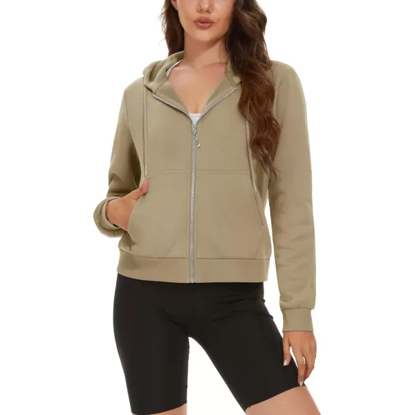 MAGCOMSEN Women's Cropped Hoodie Sweatshirt Fleece Lined Full Zip Up Jacket With Pockets