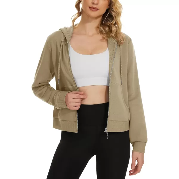 MAGCOMSEN Women's Cropped Hoodie Sweatshirt Fleece Lined Full Zip Up Jacket With Pockets
