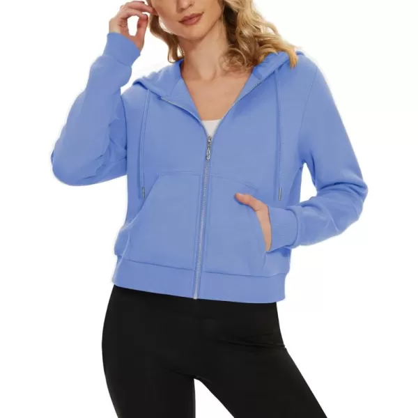 MAGCOMSEN Women's Cropped Hoodie Sweatshirt Fleece Lined Full Zip Up Jacket With Pockets