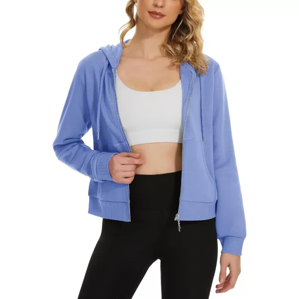 MAGCOMSEN Women's Cropped Hoodie Sweatshirt Fleece Lined Full Zip Up Jacket With Pockets