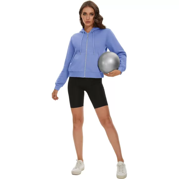MAGCOMSEN Women's Cropped Hoodie Sweatshirt Fleece Lined Full Zip Up Jacket With Pockets