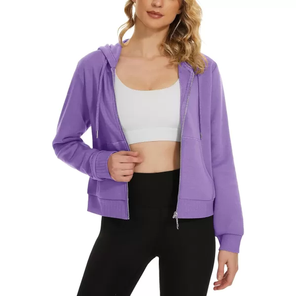 MAGCOMSEN Women's Cropped Hoodie Sweatshirt Fleece Lined Full Zip Up Jacket With Pockets