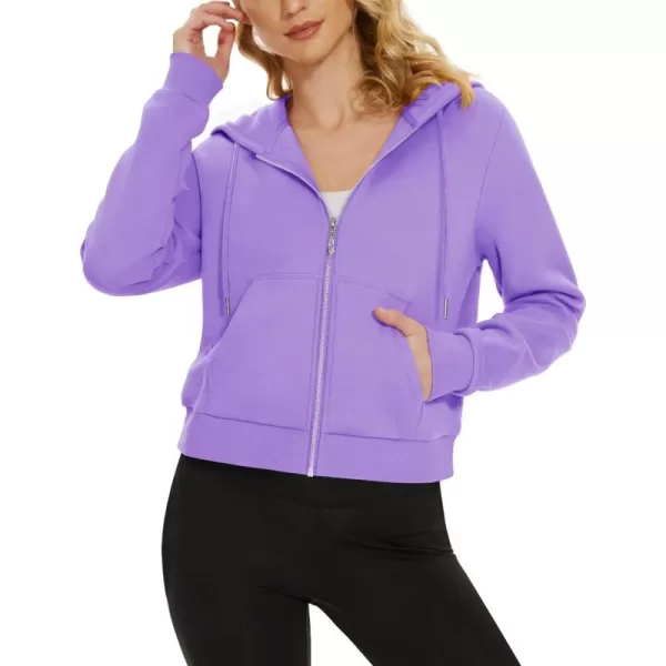 MAGCOMSEN Women's Cropped Hoodie Sweatshirt Fleece Lined Full Zip Up Jacket With Pockets