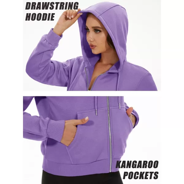 MAGCOMSEN Women's Cropped Hoodie Sweatshirt Fleece Lined Full Zip Up Jacket With Pockets