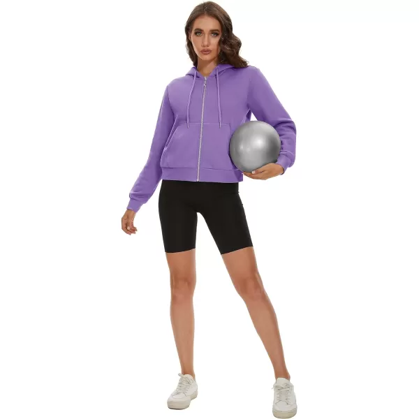 MAGCOMSEN Women's Cropped Hoodie Sweatshirt Fleece Lined Full Zip Up Jacket With Pockets