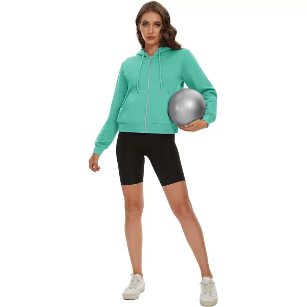 MAGCOMSEN Women's Cropped Hoodie Sweatshirt Fleece Lined Full Zip Up Jacket With Pockets