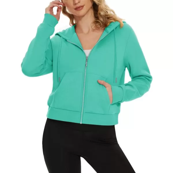 MAGCOMSEN Women's Cropped Hoodie Sweatshirt Fleece Lined Full Zip Up Jacket With Pockets