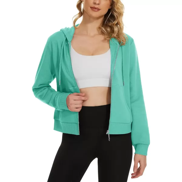 MAGCOMSEN Women's Cropped Hoodie Sweatshirt Fleece Lined Full Zip Up Jacket With Pockets