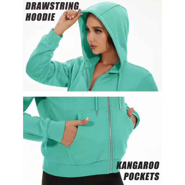 MAGCOMSEN Women's Cropped Hoodie Sweatshirt Fleece Lined Full Zip Up Jacket With Pockets
