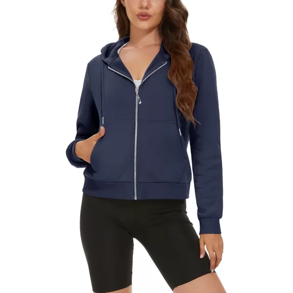 MAGCOMSEN Women's Cropped Hoodie Sweatshirt Fleece Lined Full Zip Up Jacket With Pockets