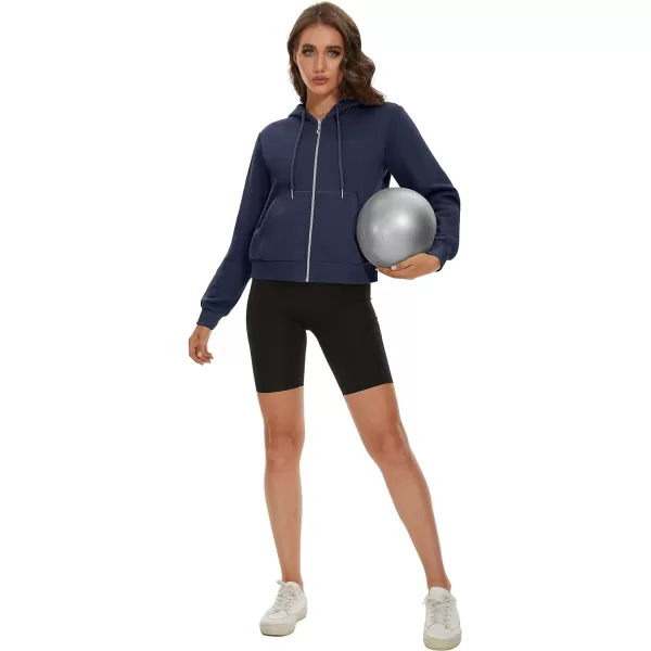 MAGCOMSEN Women's Cropped Hoodie Sweatshirt Fleece Lined Full Zip Up Jacket With Pockets
