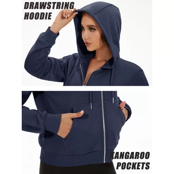 MAGCOMSEN Women's Cropped Hoodie Sweatshirt Fleece Lined Full Zip Up Jacket With Pockets