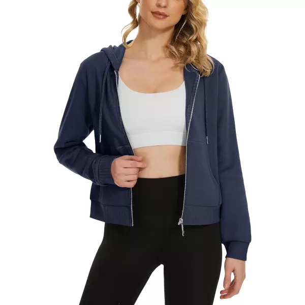 MAGCOMSEN Women's Cropped Hoodie Sweatshirt Fleece Lined Full Zip Up Jacket With Pockets