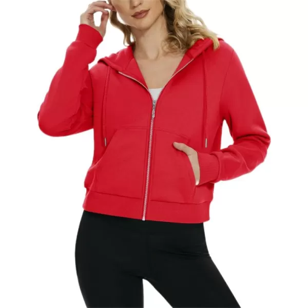 MAGCOMSEN Women's Cropped Hoodie Sweatshirt Fleece Lined Full Zip Up Jacket With Pockets