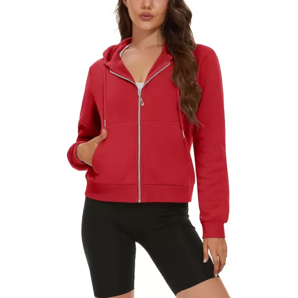 MAGCOMSEN Women's Cropped Hoodie Sweatshirt Fleece Lined Full Zip Up Jacket With Pockets