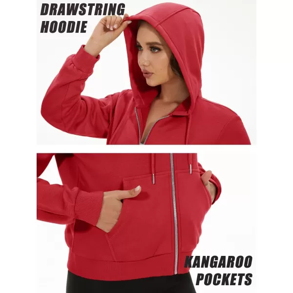 MAGCOMSEN Women's Cropped Hoodie Sweatshirt Fleece Lined Full Zip Up Jacket With Pockets