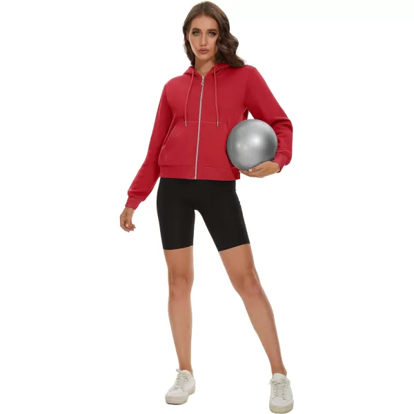 MAGCOMSEN Women's Cropped Hoodie Sweatshirt Fleece Lined Full Zip Up Jacket With Pockets