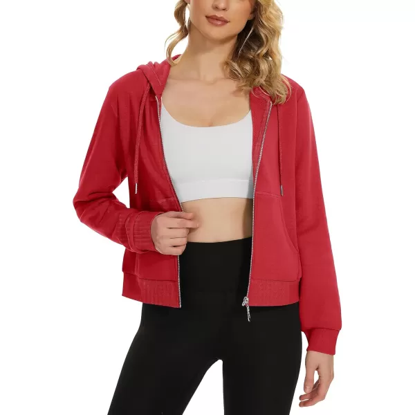MAGCOMSEN Women's Cropped Hoodie Sweatshirt Fleece Lined Full Zip Up Jacket With Pockets