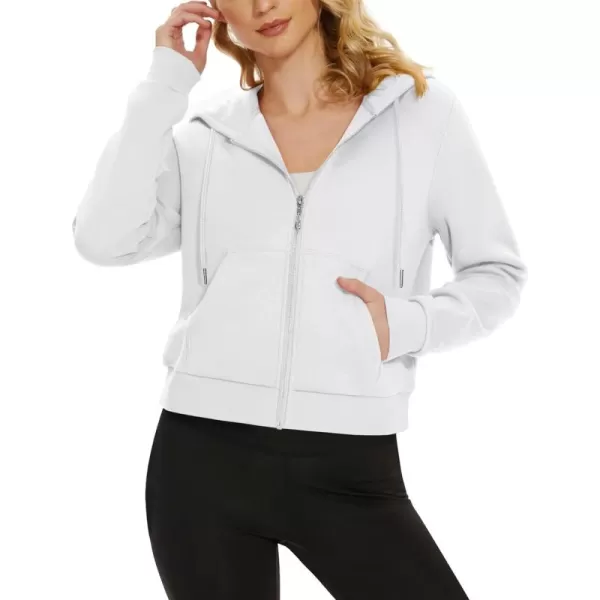MAGCOMSEN Women's Cropped Hoodie Sweatshirt Fleece Lined Full Zip Up Jacket With Pockets