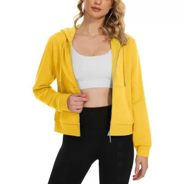 MAGCOMSEN Women's Cropped Hoodie Sweatshirt Fleece Lined Full Zip Up Jacket With Pockets