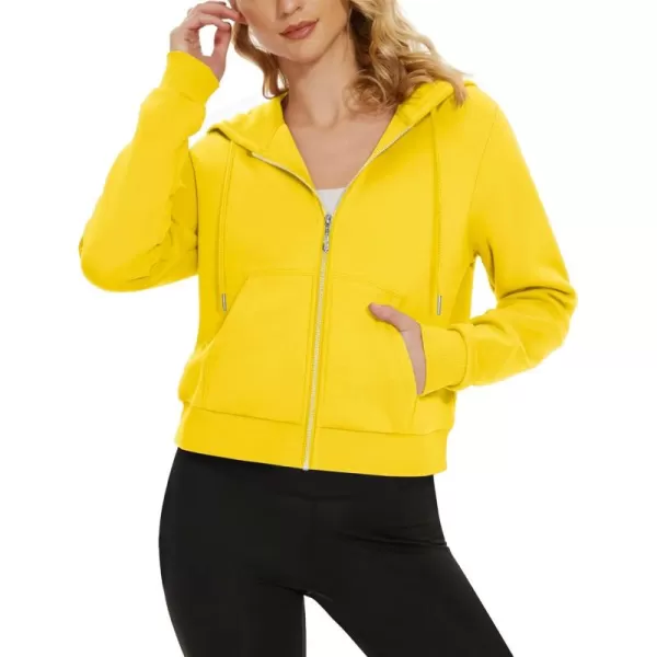 MAGCOMSEN Women's Cropped Hoodie Sweatshirt Fleece Lined Full Zip Up Jacket With Pockets