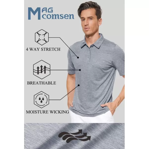 MAGCOMSEN Men's Short Sleeve Polo Golf Shirts 3-Button Moisture Wicking Athletic T-Shirts Casual Collared Shirt