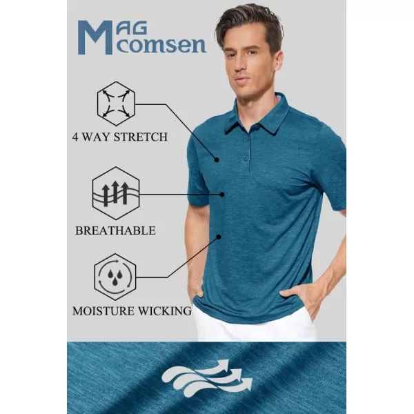 MAGCOMSEN Men's Short Sleeve Polo Golf Shirts 3-Button Moisture Wicking Athletic T-Shirts Casual Collared Shirt