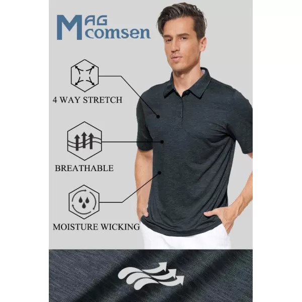 MAGCOMSEN Men's Short Sleeve Polo Golf Shirts 3-Button Moisture Wicking Athletic T-Shirts Casual Collared Shirt