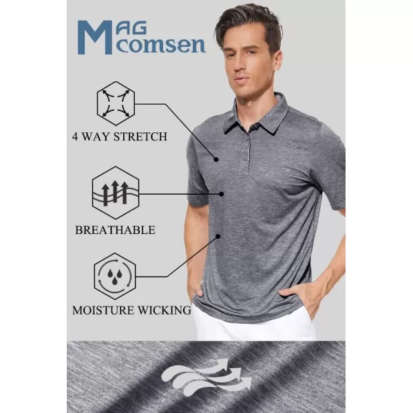 MAGCOMSEN Men's Short Sleeve Polo Golf Shirts 3-Button Moisture Wicking Athletic T-Shirts Casual Collared Shirt