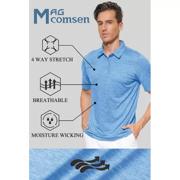 MAGCOMSEN Men's Short Sleeve Polo Golf Shirts 3-Button Moisture Wicking Athletic T-Shirts Casual Collared Shirt