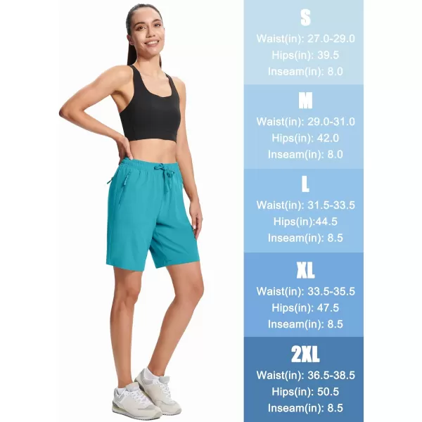 MAGCOMSEN Women's Hiking Shorts Lightweight Quick Dry 8" Golf Shorts Water Resistant with 3 Zipper Pockets