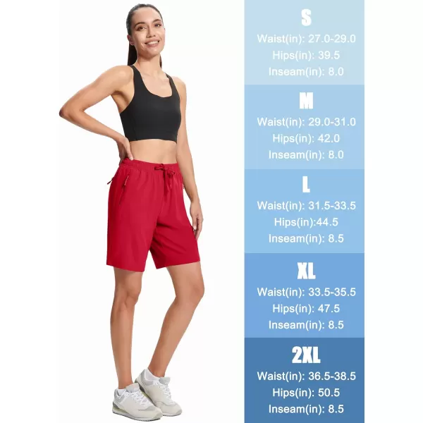 MAGCOMSEN Women's Hiking Shorts Lightweight Quick Dry 8" Golf Shorts Water Resistant with 3 Zipper Pockets