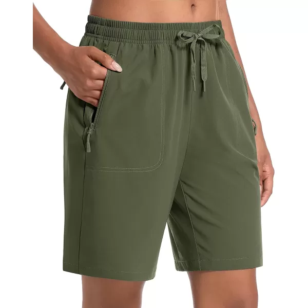 MAGCOMSEN Women's Hiking Shorts Lightweight Quick Dry 8" Golf Shorts Water Resistant with 3 Zipper Pockets