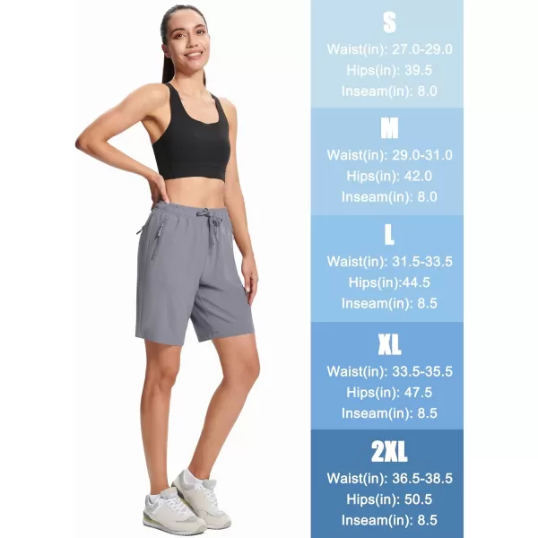 MAGCOMSEN Women's Hiking Shorts Lightweight Quick Dry 8" Golf Shorts Water Resistant with 3 Zipper Pockets